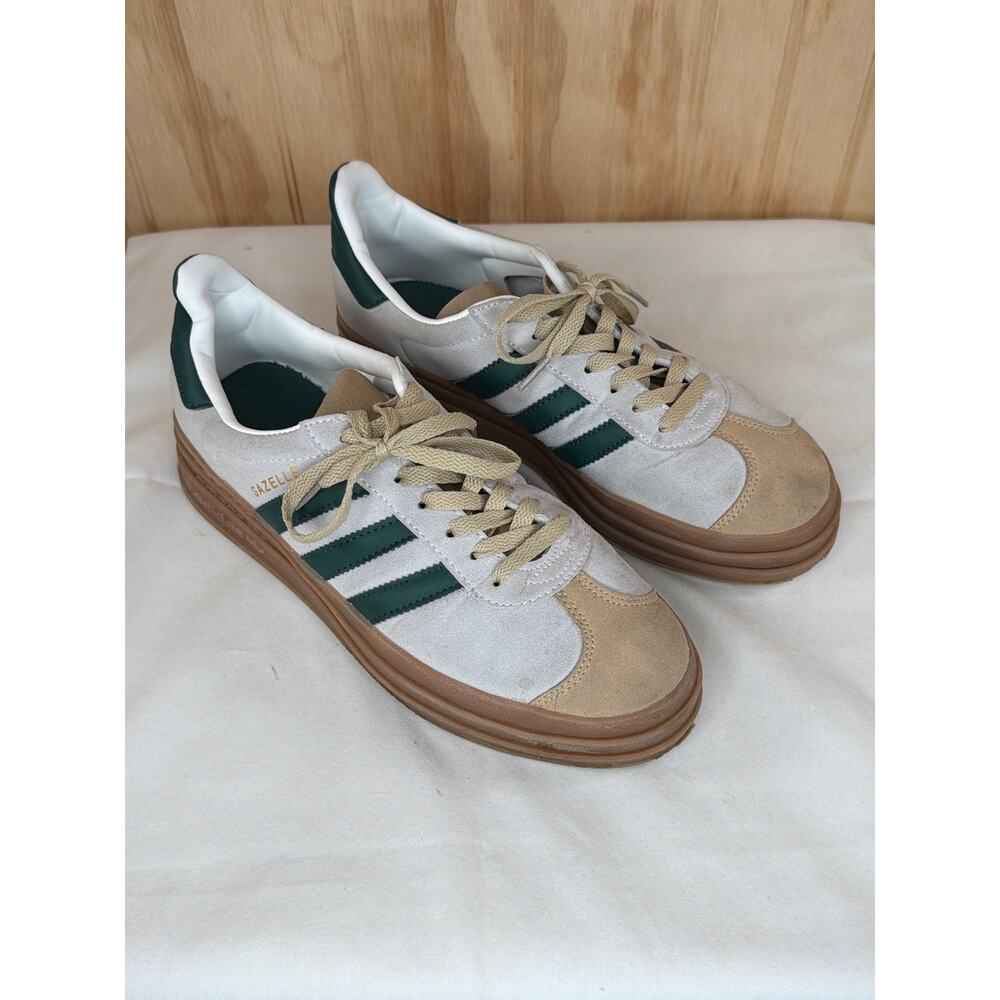 Adidas Gazelle Bold Platform Sneakers Cream Tan Green Women 8.5 Streetwear Retro